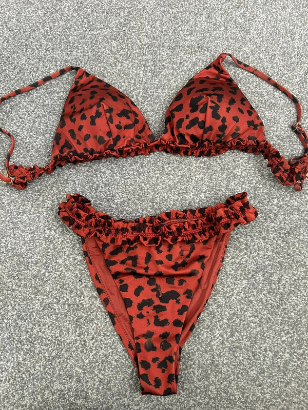 H M Red and black leopard print bikini