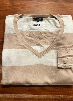 Pull Tommy Hilfiger Col V Femme Blanc Marron Clair Rayure Lisere Leger Fin Vintage S, marca: Tommy Hilfiger, estado: Muy bueno, tamaño: S / 36 / 8, 8,60 €, 9,73 € Protección al comprador Pro incluida