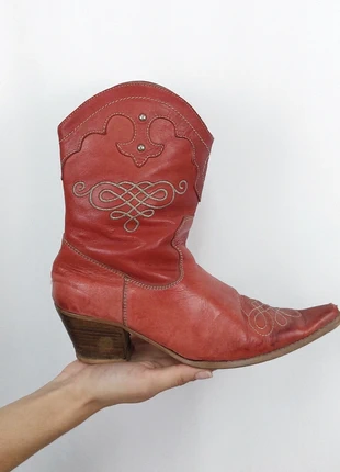 Red Leather Western Texas Boots Vintage Y2K Boho Chic Cowgirl, marca: Vintage Dressing, estado: Bom, tamanho: 36, €18.00, €19.60 inclui Proteção do Comprador