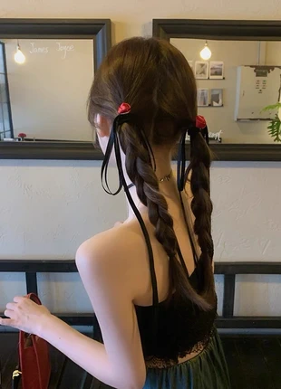 Cute Red Rose Ribbon Hair Tie Set | Handmade Twin Braids Accessory | New, condition: New with tags, £3.00, £3.85 includes Buyer Protection