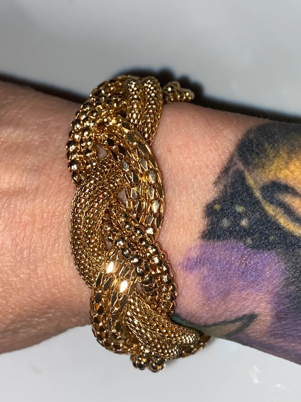 Goldtone metal twisted mesh bracelet magnetic clasp 1