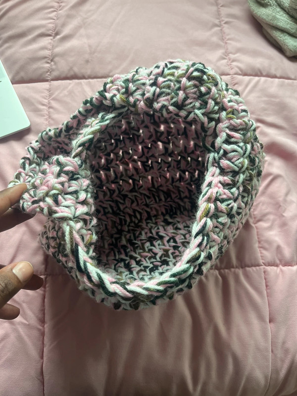 pink green and white handmade crochet bag 2