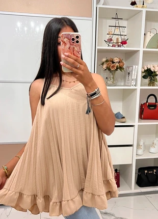 Débardeur plissée beige, marke: La Boutique, zustand: Sehr gut, größe: Einheitsgröße, 18,00 €, 19,60 € beinhaltet Vinted-Käuferschutz Pro