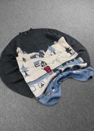 Pull Long Rare Vintage 80s Maille Gris Crème Bleu Motifs Brodé "Cartoon Paysage" Mohair Alpaga (L), marque: Vintage Dressing, état: Bon état, taille: L, 28,00 €, 30,10 € Protection acheteurs (Pro) incluse