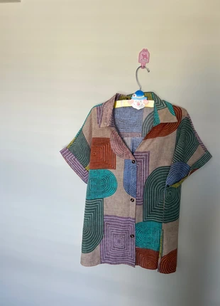 Shein geometric print shirt – retro multicolour button-up, brand: Shein, condition: New without tags, size: XL / UK 20-22, £3.00, £3.85 includes Buyer Protection