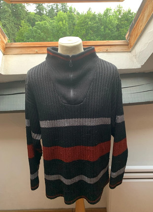 Pull zipé 3/4 homme en maille M rouge noir gris, état: Très bon état, taille: M, 10,00 €, 11,20 € Protection acheteurs incluse