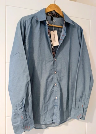 Mens Light Blue Denim Look Shirt Paisley Pop Trim Smart Funky Size M, brand: Parkless, condition: New with tags, size: M, £7.50, £8.58 includes Buyer Protection