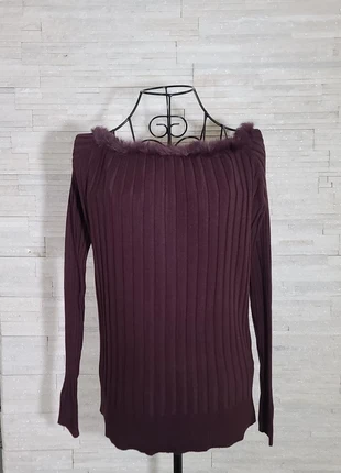 Pull col bateau côtelé bordeaux détails fourrure Camaïeu taille 42 (XL), merk: Camaïeu, staat: Heel goed, maat: XL / 42 / 14, € 13,00, € 14,35 inclusief Kopersbescherming