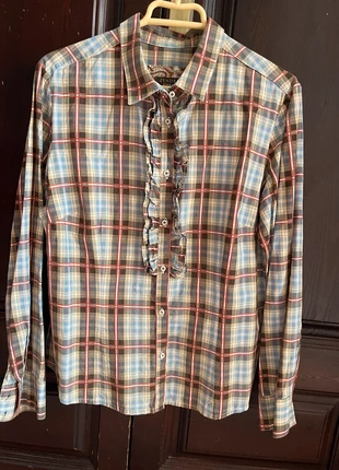 Camisa vintage estampado cuadros con volantes talla 44, marca: Zendra, estado: Muy bueno, tamaño: XXL / 44 / 16, 13,00 €, 14,35 € Protección al comprador incluida