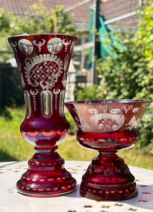 Duo raffiné en cristal overlay rouge – Charme ancien garanti, condition: Good, €110.00, €116.20 includes Buyer Protection Pro