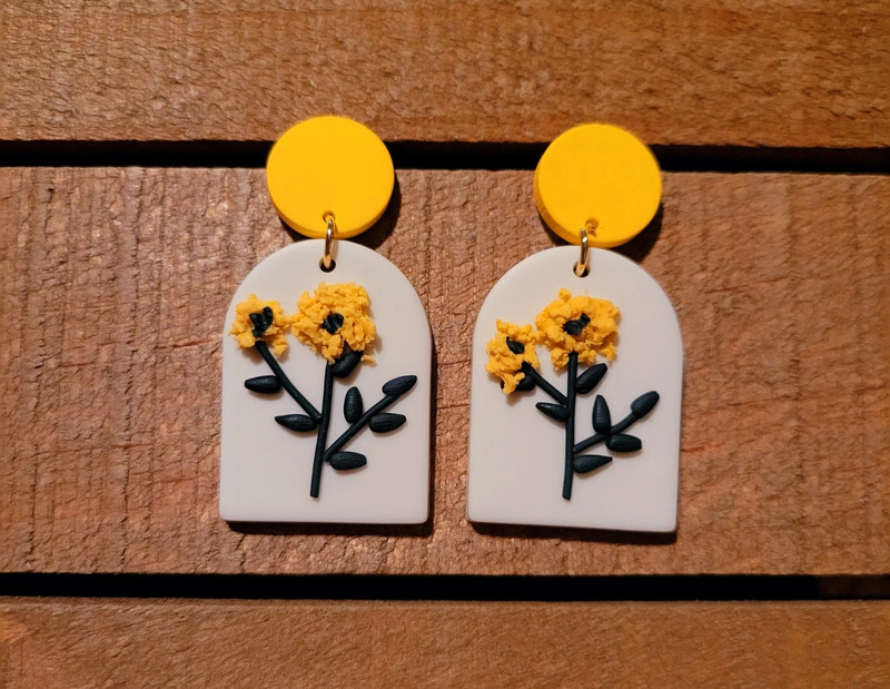 White & Yellow Flower Clay Earrings