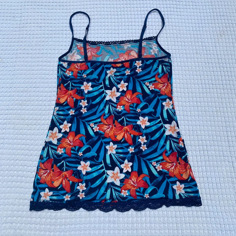 Jockey Floral Navy Lace Trim Cami 2