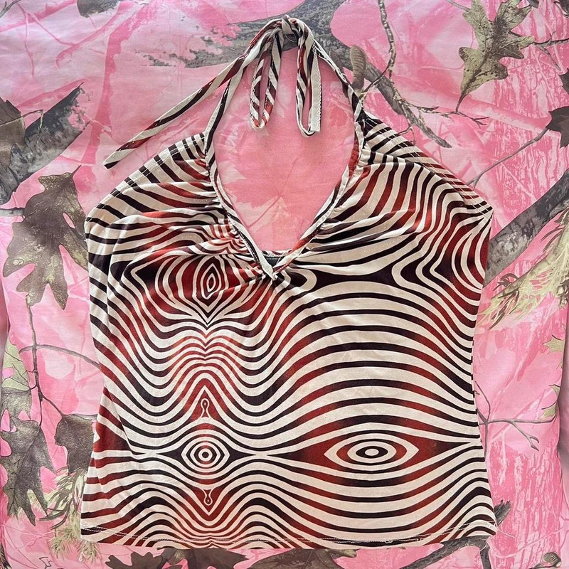 y2k vintage 2000s zebra print sparkly halter top 1