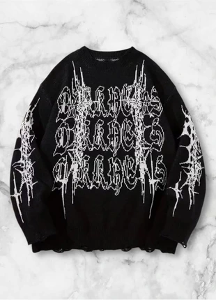 Pull noir à motifs gothiques blancs, taille M, style streetwear Y2K grunge tendance, marke: y2k, zustand: Sehr gut, größe: M, 40,00 €, 42,70 € beinhaltet Vinted-Käuferschutz Pro