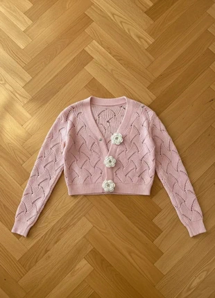 Cardigan Rose Maille Ajournée Boutons Fleurs Crochet Vintage, marque: Elandra, état: Très bon état, taille: M / 38 / 10, 44,99 €, 47,94 € Protection acheteurs incluse