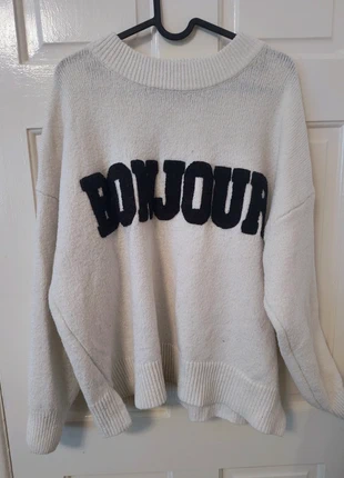 Primark cream/white jumper with "Bonjour" in bold black – Size L, brand: Primark, condition: Good, size: XL / UK 20-22, £4.00, £4.90 includes Buyer Protection