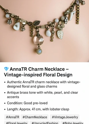 AnnaTR Vintage-Inspired Charm Necklace – Floral & Glass Details, condition: Very good, €15.00, €16.45 includes Buyer Protection