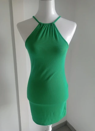 Robe d'été moulante verte côteléebavec lien pour attacher dans le cou T.M Shein, merk: Shein, staat: Heel goed, maat: M / 38 / 10, € 8,90, € 10,05 inclusief Kopersbescherming Pro