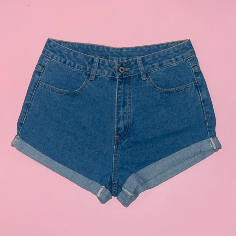 SHEIN Cat Patch Back Roll Hem Denim Shorts 1