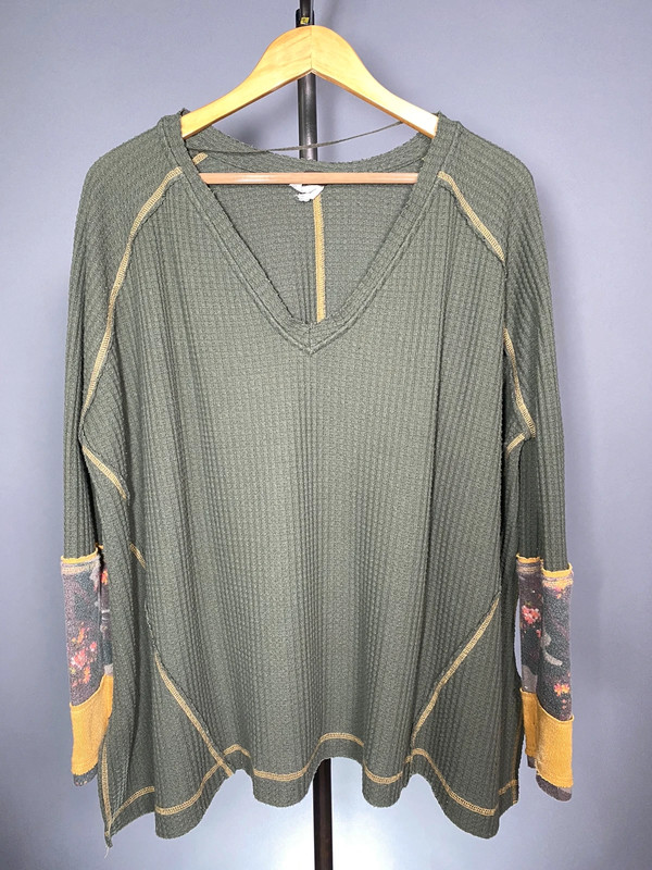 Free People Oversized Boxy Long Sleeve Waffle Knit Shirt 1