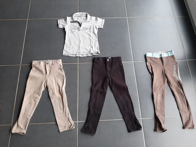 Equitation 3 pantalons et 1 tshirt courtes manches Decathlon Fouganza 8 ans 122 133