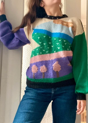 Maglione vintage paesaggio ricamato a mano handmade unico e colorato serotoninboost cottagecore, marke: Vintage Dressing, zustand: Sehr gut, größe: M / 38 / 10, 58,00 €, 61,60 € inklusive Vinted-Käuferschutz