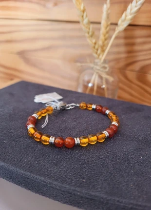 Bracelet en perles naturelles NEUF d’ambre et de cornaline, condition: Very good, €18.00, €19.60 includes Buyer Protection Pro