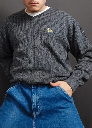 Pull à Col V Vintage 80s en Maille Légère Gris Chiné à Logo Brodé "Golf Club" 55% Coton (M), brand: Galvin Green, condition: Very good, size: M, €19.00, €20.65 includes Buyer Protection Pro