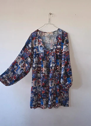 Robe tunique bohème imprimée vintage – Valeria Moca – Made in Italy – Taille XL, brand: Made In Italy, condizioni: Ottime, taglia: XL / IT 46 / EU 42, €3.00, €3.85 include la Protezione acquisti