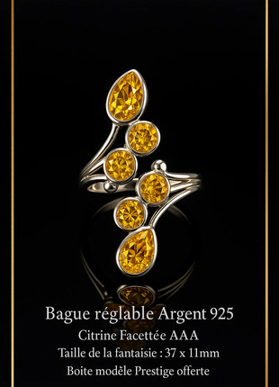 Bague réglage en Argent 925, Citrine facetté, qualité AAA, Boîte Prestige offerte, état: Neuf avec étiquette, taille: Ajustable, 53,00 €, 56,35 € Protection acheteurs (Pro) incluse