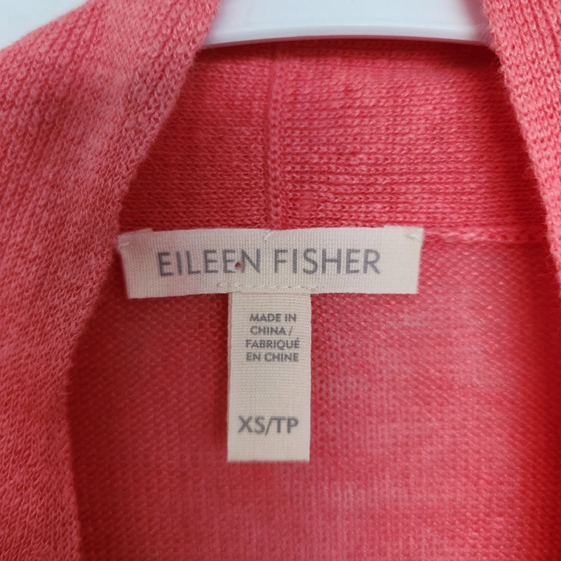 Eileen Fisher Organic Linen Coral Open Front Cardigan XS 2