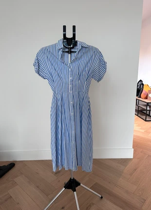 Zara gestreepte jurk XS – wit/blauw – 100% katoen, merk: Zara, staat: Heel goed, maat: XS / 34 / 6, € 14,00, € 15,40 inclusief Kopersbescherming