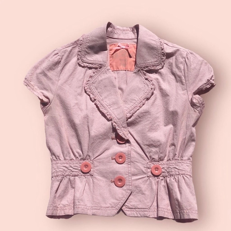 Y2K Pink Pinstriped Short Sleeve Blazer Size S 1