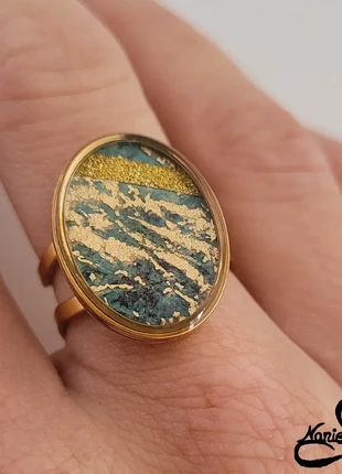 Bague ajustable ovale dorée et vert, marca: Fait Main, estado: Nuevo sin etiquetas, tamaño: Ajustable, 9,00 €, 10,15 € Protección al comprador incluida