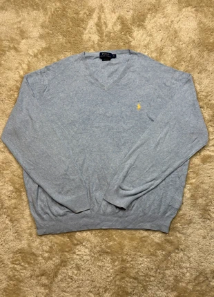 Pull Col V Ralph Lauren Vintage Taille XL Bleu Clair logo brodé jaune, brand: Ralph Lauren, condition: Very good, size: XL, €24.90, €26.85 includes Buyer Protection