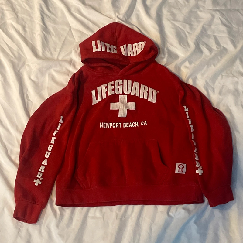 Juniors Official Lifeguard Sweater Newport Beach CA sz M 10/12 Red 1