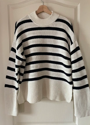 Samsoe Samsoe black & cream striped textured knit sweater, merk: Samsøe Samsøe, staat: Heel goed, maat: S / 36 / 8, € 55,00, € 58,45 inclusief Kopersbescherming
