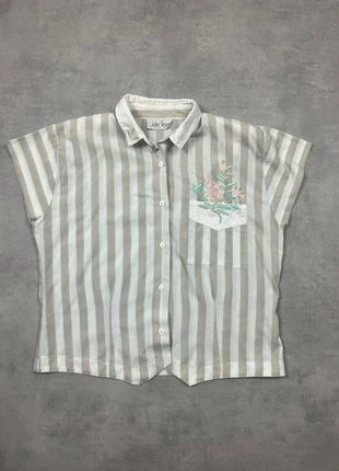 Chemise rayée Julie Tess taille M à broderies florales beige et blanche, brand: julie tess, condition: Very good, size: M / 38 / 10, €12.00, €13.30 includes Buyer Protection