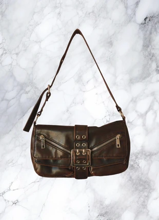 Y2k Vintage Faux Leather Rivet Buckle Zipper Dark Brown Shoulder Bag - Sac Poches - Borsa Occhielli, marque: Vintage Dressing, état: Très bon état, 24,00 €, 25,90 € Protection acheteurs incluse