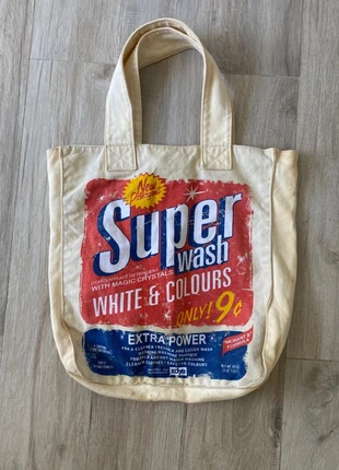 Shopper vintage in cotone con stampa pop art “Super Wash”, merk: XDYE, staat: Heel goed, € 10,00, € 11,20 inclusief Kopersbescherming