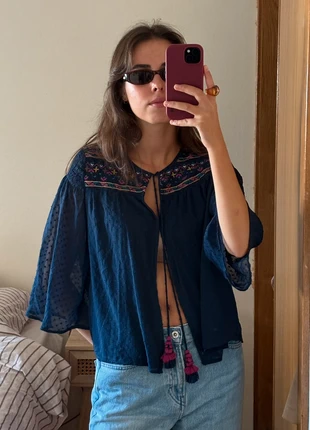 Vintage Navy Embroidered Blouse – Fits S/M, marque: Vintage Dressing, état: Très bon état, taille: M / 38 / 10, 7,00 €, 8,05 € Protection acheteurs incluse