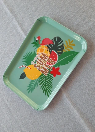 Neues mintfarbenes Tablett Summer mit Obst und Flamingo, merk: Maisons du Monde, staat: Nieuw zonder prijskaartje, € 4,00, € 4,90 inclusief Kopersbescherming