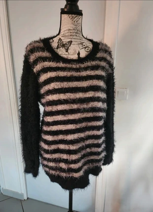 Superbe Pull tout doux à poils Gris et Noir de taille 42, estado: Muito bom, tamanho: XL / 42 / 14, €6.00, €7.00 inclui Proteção do Comprador