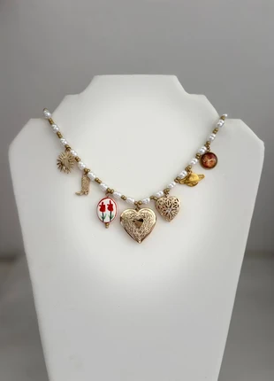 Collier perles et pendentifs dorés vintage – pièce unique - breloques - acier inoxydable, brand: Zara, condition: New without tags, €6.90, €7.95 includes Buyer Protection