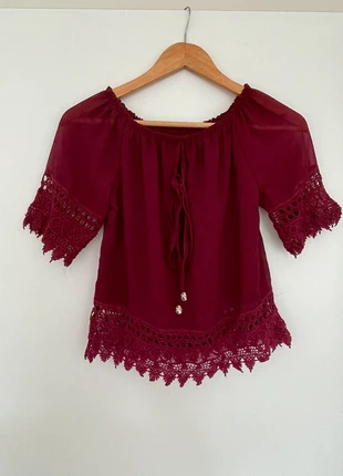 Blouse violette/Bordeaux, marque: sans marque, état: Très bon état, taille: XS / 34 / 6, 3,00 €, 3,85 € Protection acheteurs incluse