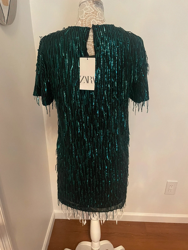 New Zara green sequins oversized dress sz xsmall 1