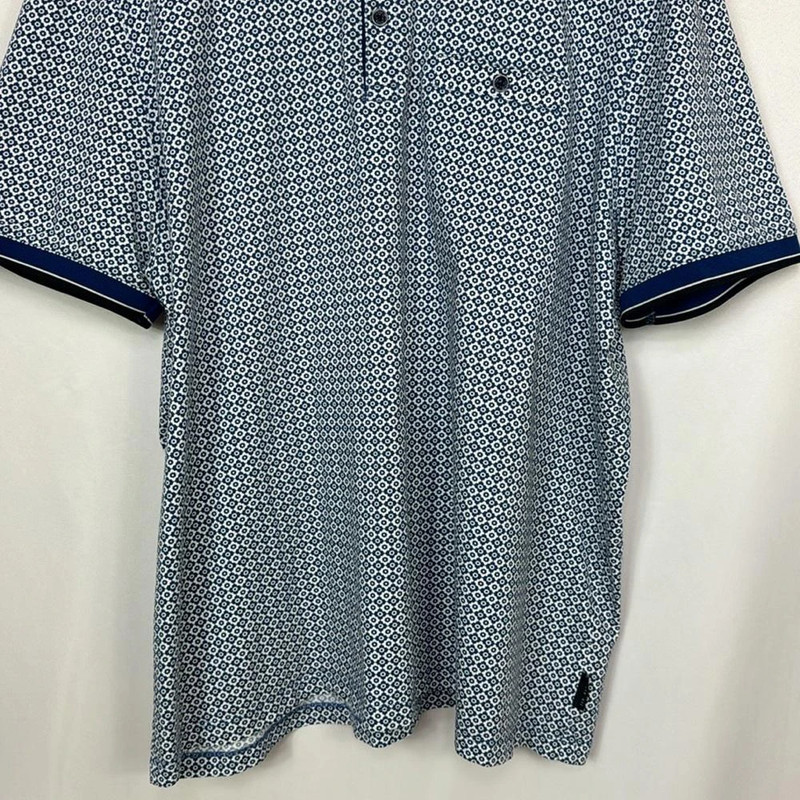 Ted Baker Casual Blue White Geometric Cotton Short Sleeve Polo Shirt Size 7 3