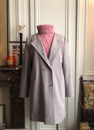 Manteau long gris rose à petits carreaux Camaïeu t. 36 / 38, brand: Camaïeu, condition: Very good, size: M / 38 / 10, €18.00, €19.60 includes Buyer Protection