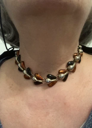 Collier ras de cou vintage choker années 90 en émail noir et marron 42 cm, état: Bon état, 11,90 €, 13,20 € Protection acheteurs incluse