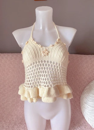 Top crochet fait main avec coquillages cauris, marke: Vintage Dressing, zustand: Sehr gut, größe: S / 36 / 8, 9,90 €, 11,10 € beinhaltet Vinted-Käuferschutz Pro